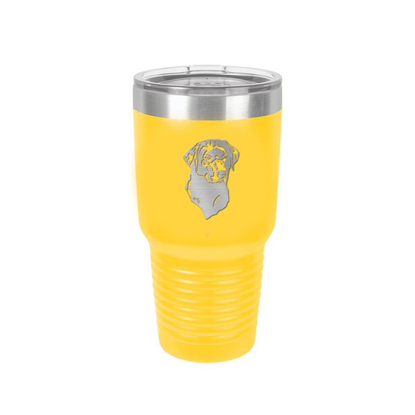 Personalized vacuum insulated 30 oz tumbler with your choice of dog design 3 and custom engraved text. Dog Mug