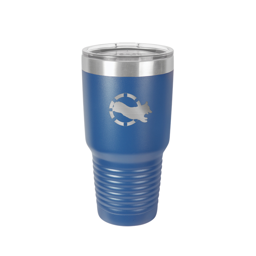 Personalized vacuum insulated 30 oz tumbler with your choice of corgi design and custom engraved text.