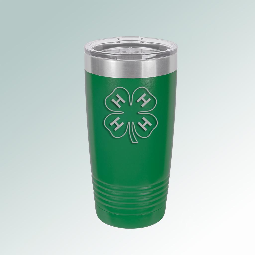 Custom engraved insulated 4-H tumbler with your choice of 4-H logo and personalized text. 4-H Logo Tumbler