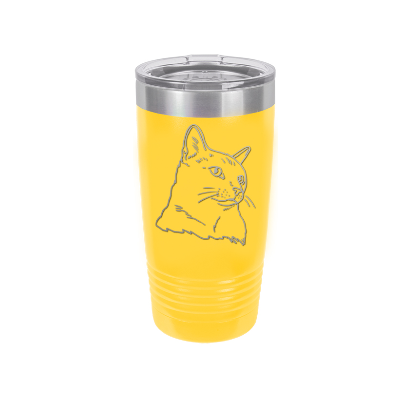Custom engraved vacuum insulated ringneck tumbler with your choice of cat design and personalized text.