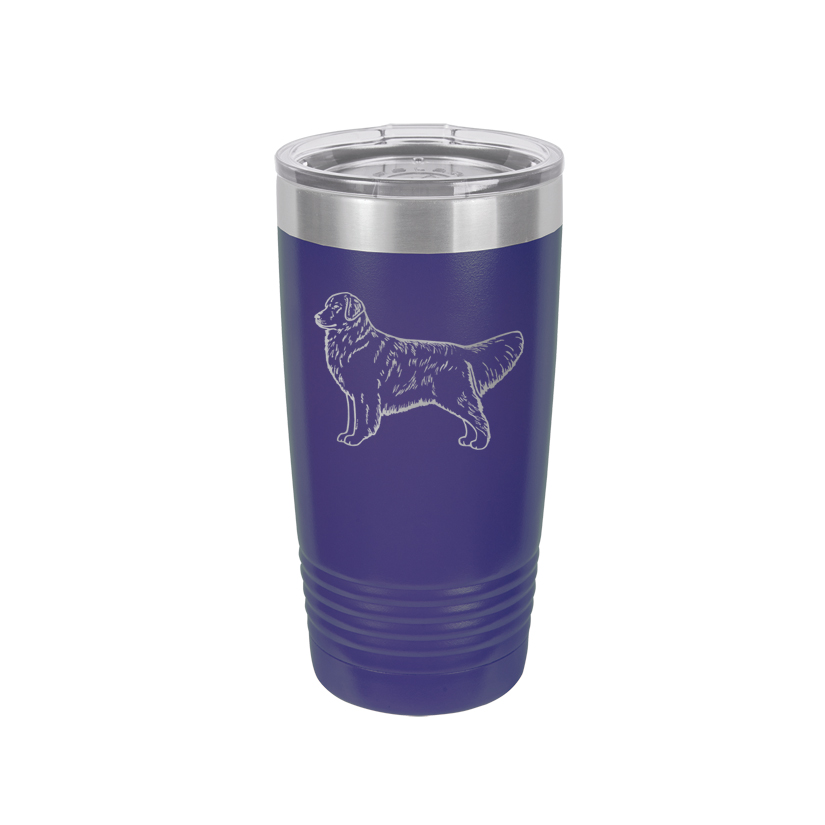 Custom engraved vacuum insulated ringneck tumbler with your choice of Golden Retriever design and personalized text.