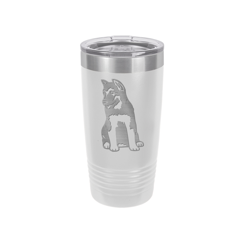 Custom engraved vacuum insulated tumbler with your choice of dog design 1 and personalized text. Dog Tumbler