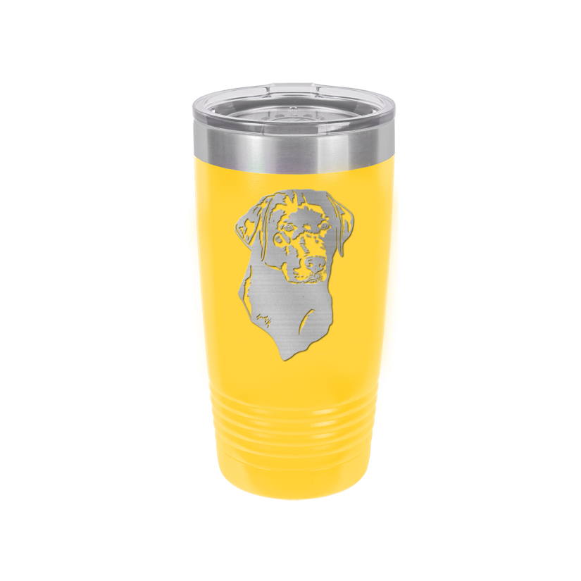 Personalized vacuum insulated ringneck tumbler with your choice of sporting dog design and custom engraved text.