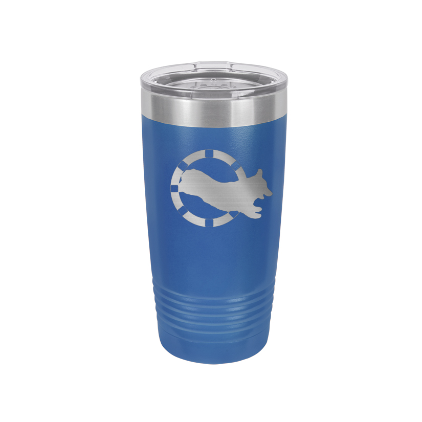 Custom engraved vacuum insulated ringneck tumbler with your choice of corgi design and personalized text.