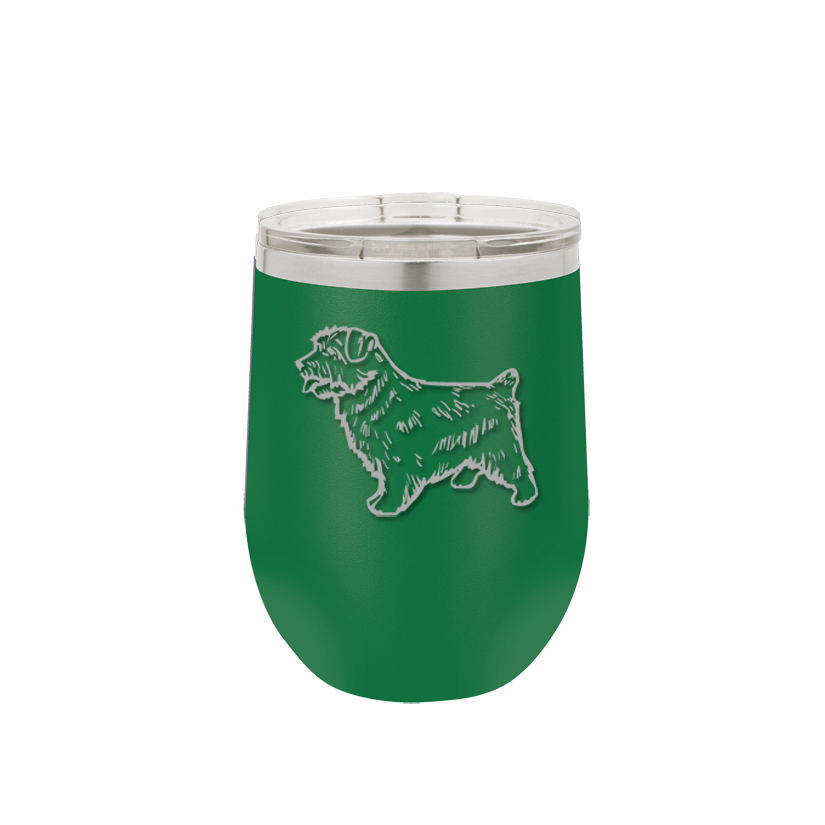 Custom engraved stainless steel stemless wine tumbler with laser engraved dog design 3 & text. Dog Wine Tumbler