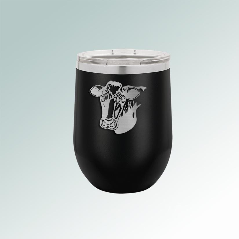Custom engraved farm animal stemless corgi wine tumbler with laser engraved farm animal design and text. 100+ farm animal designs to choose from.