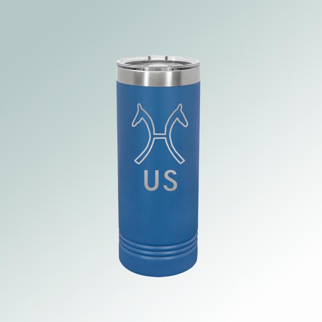 Personalized stainless steel horse breed logo skinny tumbler with your choice of horse breed logo and custom engraved text. 25+ horse breed logos to choose.
