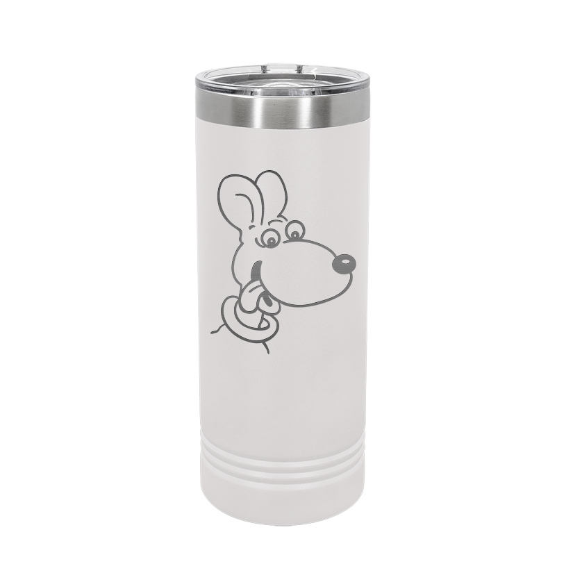 Personalized stainless steel skinny tumbler with your choice of dog design 2 and custom engraved text. Skinny Dog Tumbler