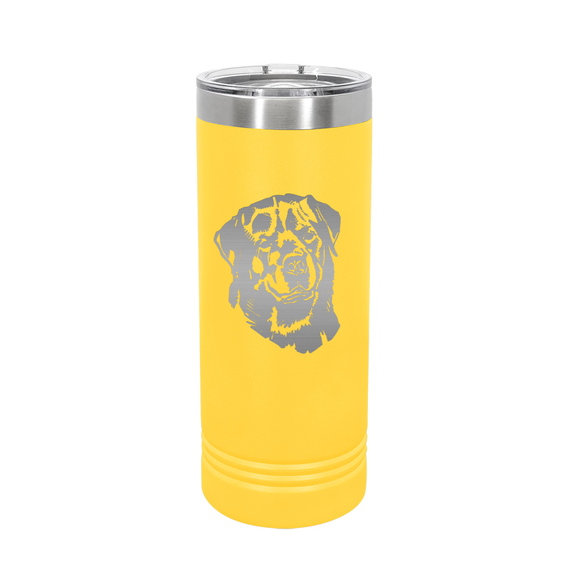 Personalized stainless steel skinny tumbler with your choice of dog design 4 and custom engraved text. Skinny Dog Tumbler
