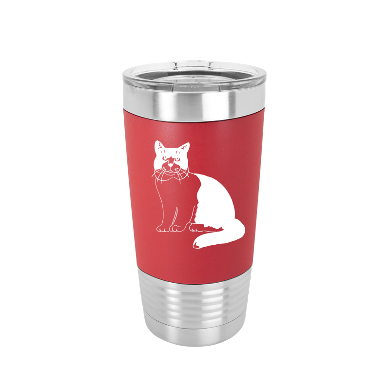 Custom engraved vacuum insulated silicone grip tumbler with your choice of cat design 2 and personalized text.