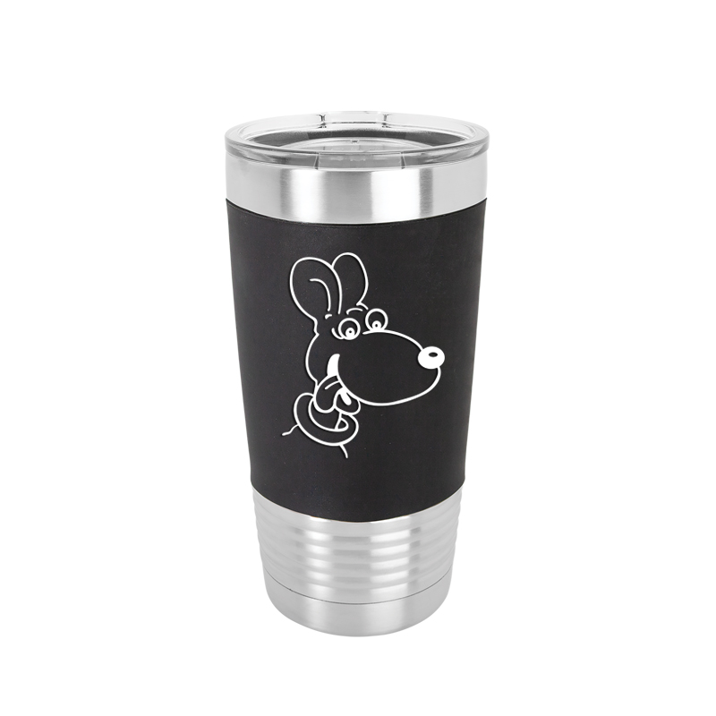 Personalized vacuum insulated silicone wrapped travel mug with your choice of dog design 2 and custom engraved text. Dog Tumbler
