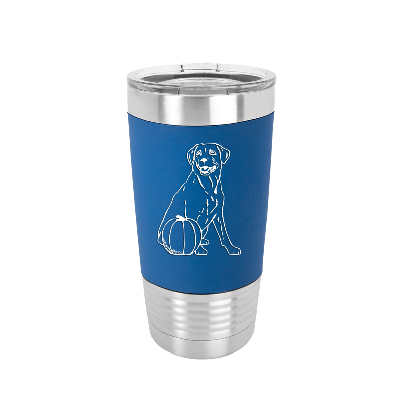 Custom engraved vacuum insulated silicone grip tumbler with your choice of sporting dog design and personalized text.