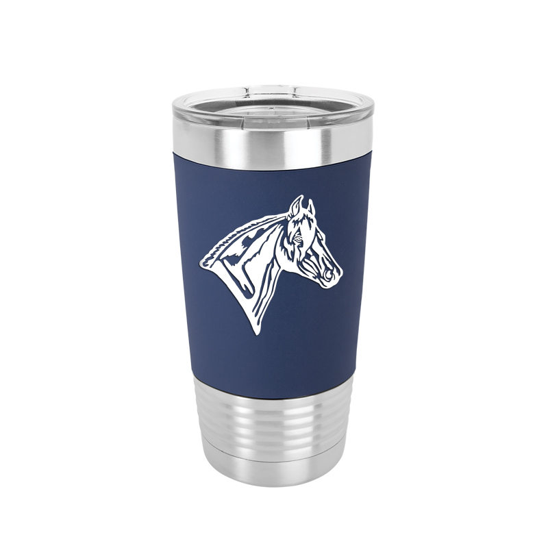 Custom engraved vacuum insulated silicone grip tumbler with your choice of horse design and personalized text. Horse Tumbler