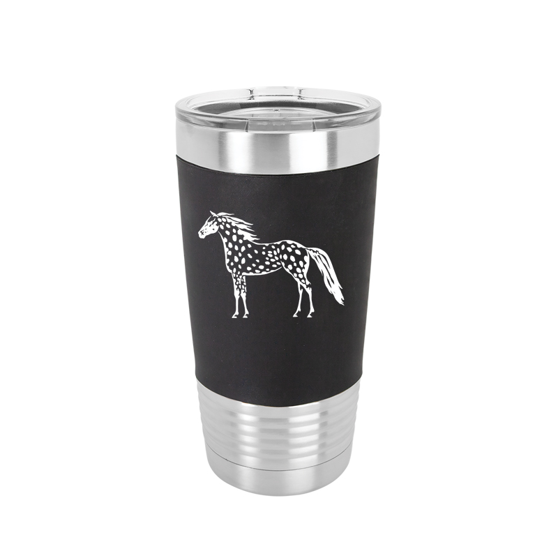 Custom engraved vacuum insulated silicone grip tumbler with your choice of horse design 3 and personalized text. Horse Tumbler