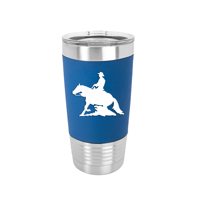 Custom engraved vacuum insulated silicone grip tumbler with your choice of rodeo design and personalized text.