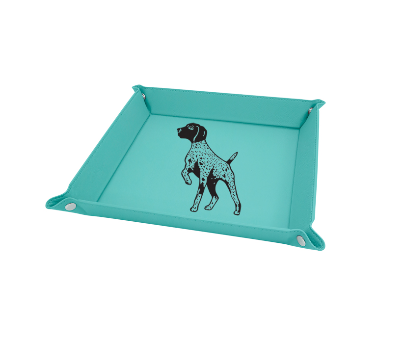 Personalized leatherette folding valet tray with your choice of engraved text and dog design 3. Dog Catchall Tray