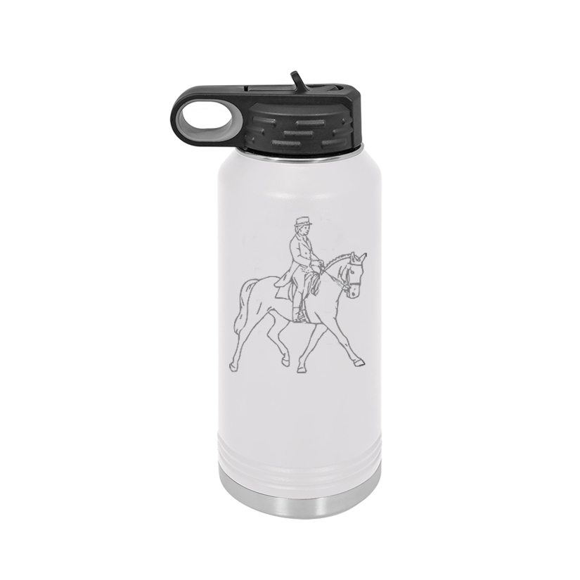 Custom engraved stainless steel pilot water bottle with your choice of horse design and personalized text.
