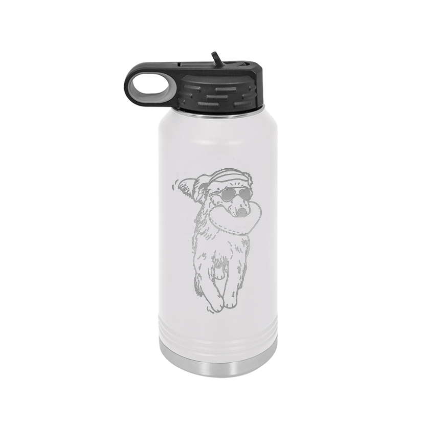 Custom engraved stainless steel Golden Retriever water bottle with your choice of Golden Retriever design and personalized text.
