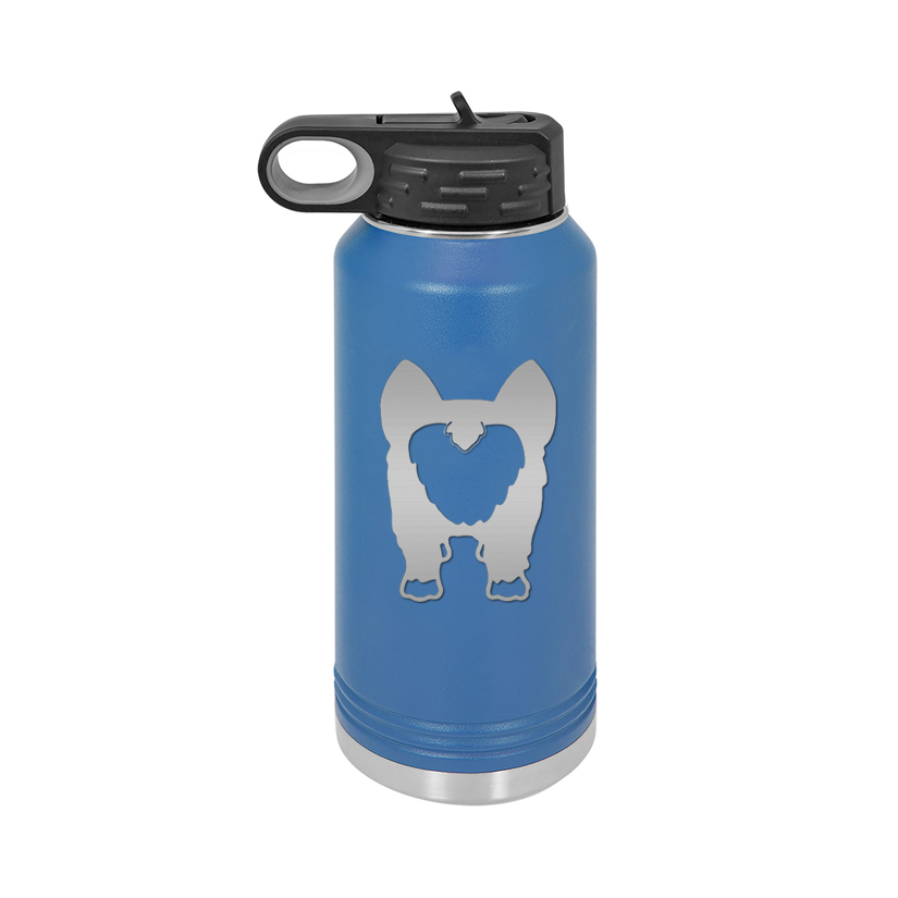 Custom engraved stainless steel corgi water bottle with your choice of corgi design and personalized text.