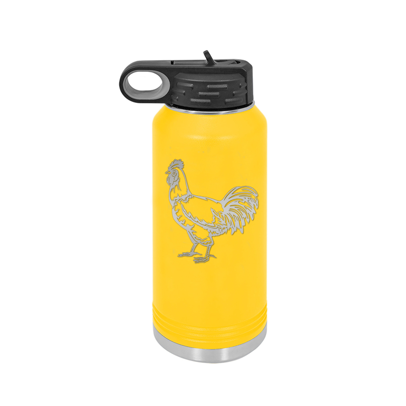 Personalized stainless steel water bottle with your choice of farm animal design and custom engraved text. Farm Animal Water Bottle