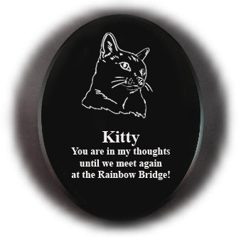 Black marble pet memorial stone with engraved Cat design. Engraved black marble is a great way to remember your beloved pet. Cat Memorial