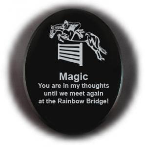 Engraved black marble with your choice of personalized text and horse design 2. Horse Memorial Stone