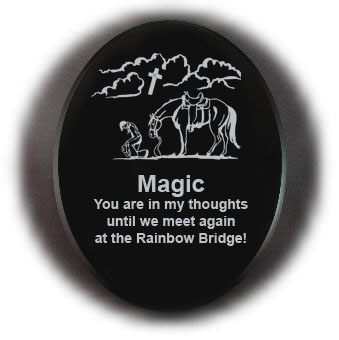 Engraved black marble with your choice of personalized text and horse design 3. Horse Memorial