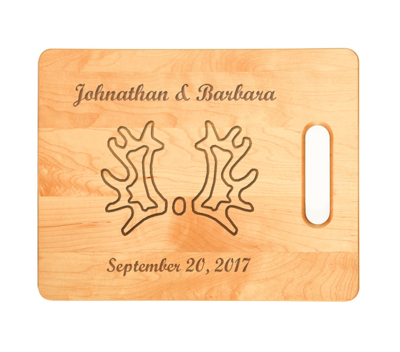 Personalized maple cutting board with your choice of horse breed logo and engraved text. Horse Cutting Board