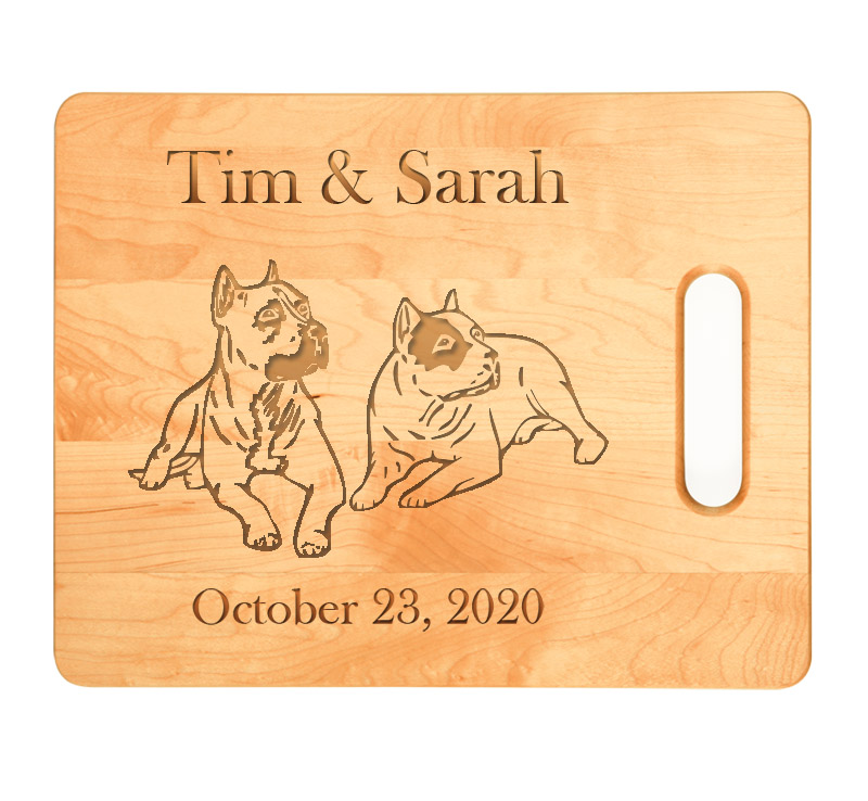 Personalized maple cutting board with your choice of dog design 3 and engraved text. Dog Cutting Board