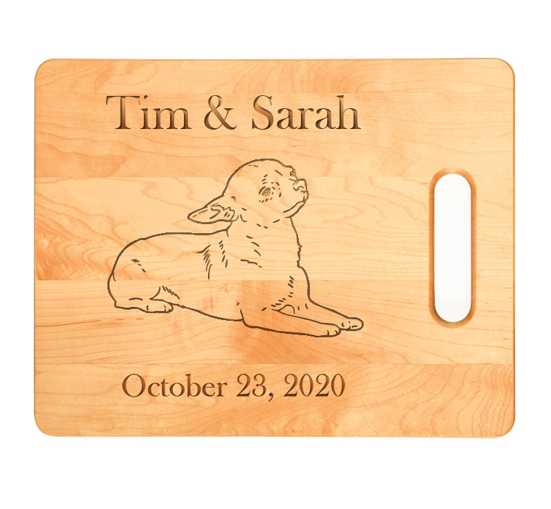 Personalized maple cutting board with your choice of dog design 4 and engraved text. Dog Maple Cutting Board