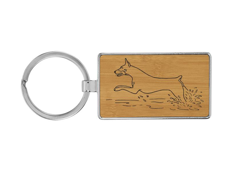 Metal frame leatherette keychain with your choice of Doberman design and personalized text. Doberman Key Chain