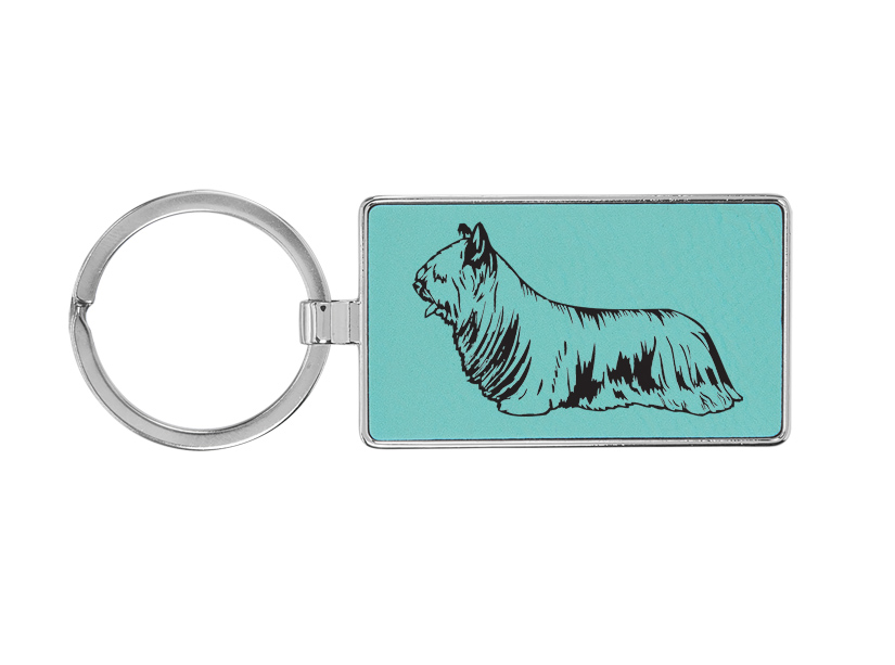 Metal frame leatherette keychain with your choice of dog design 3 and personalized text. Dog Keychain