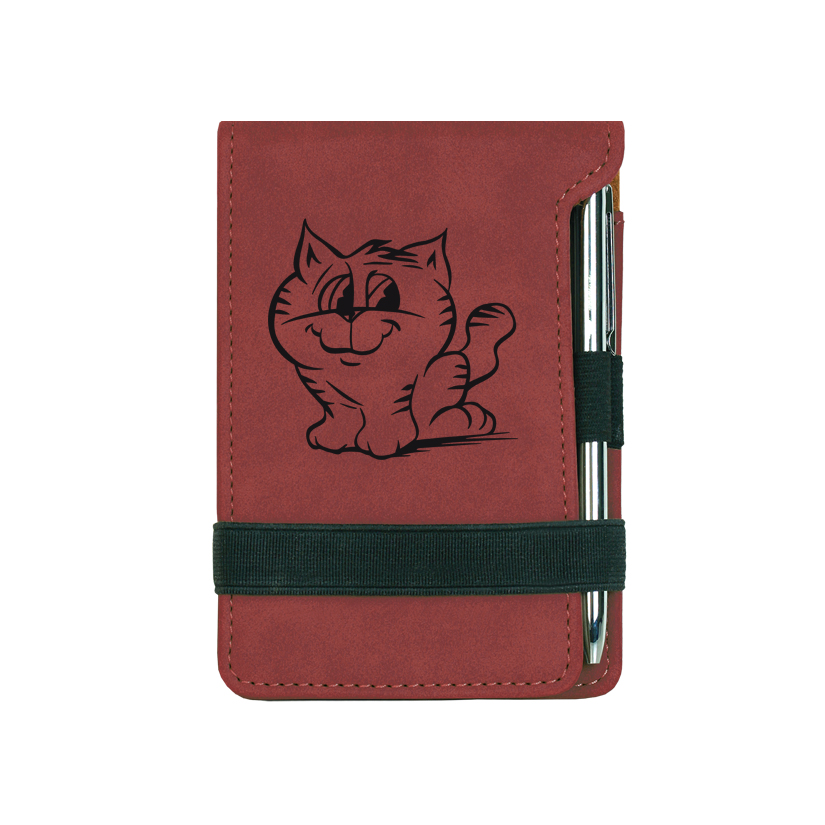Custom engraved mine notepad and pen with a cat design and personalized text. Cat Notepad,