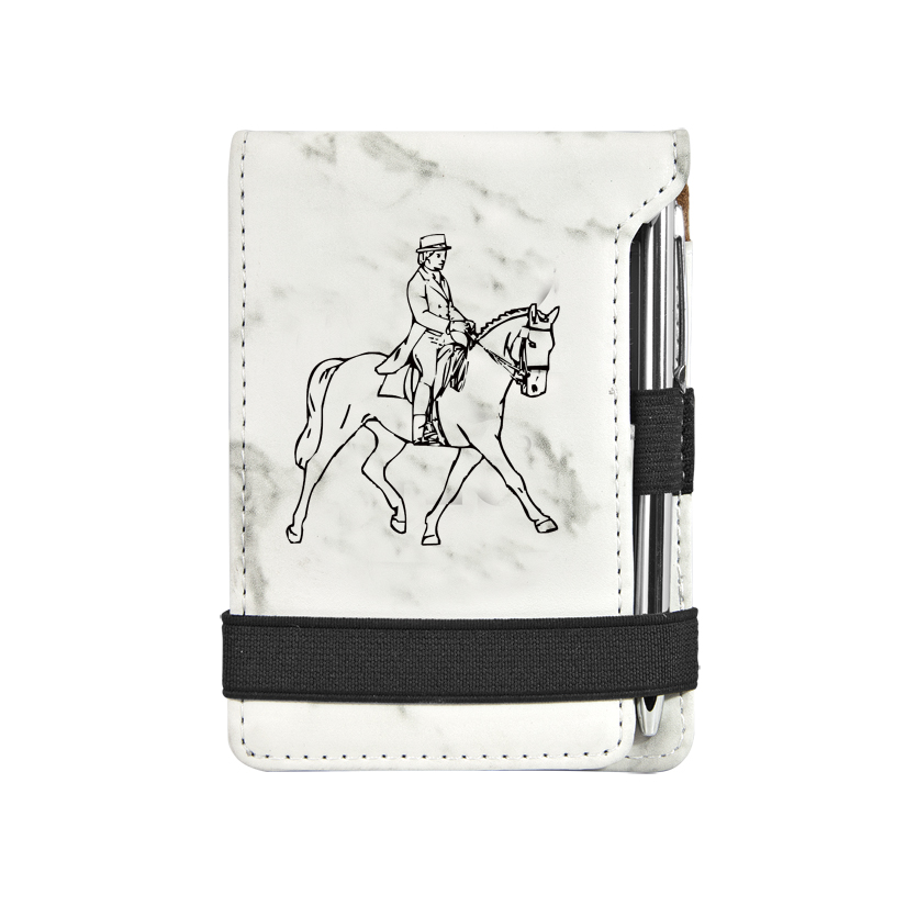 Custom engraved mine notepad and pen with a horse design and personalized text. Equestrian Notepad