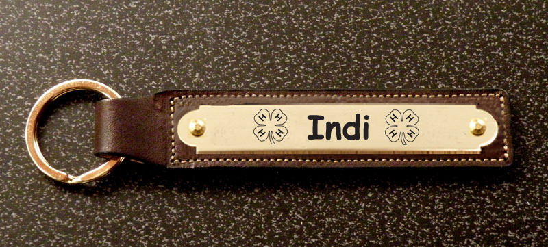 Leather Engraved Nameplate Key Fob - 4-H Logo