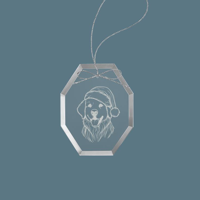 Personalized engraved Christmas golden retriever ornament with text and golden retriever design of your choice. 80+ Golden Retriever designs to choose from.