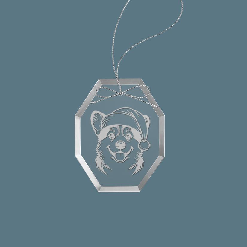 Personalized engraved Christmas ornament / sun catcher with text and Welsh Corgi dog design of your choice. 100+ corgi designs to choose from.