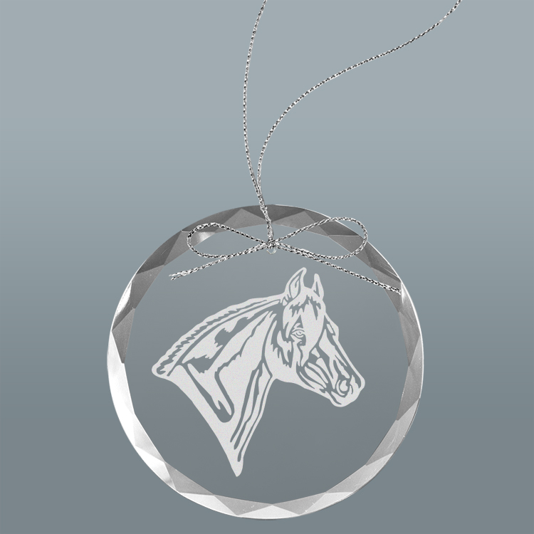 Personalized engraved Christmas ornament / sun catcher with text and horse design of your choice. Equestrian Ornament