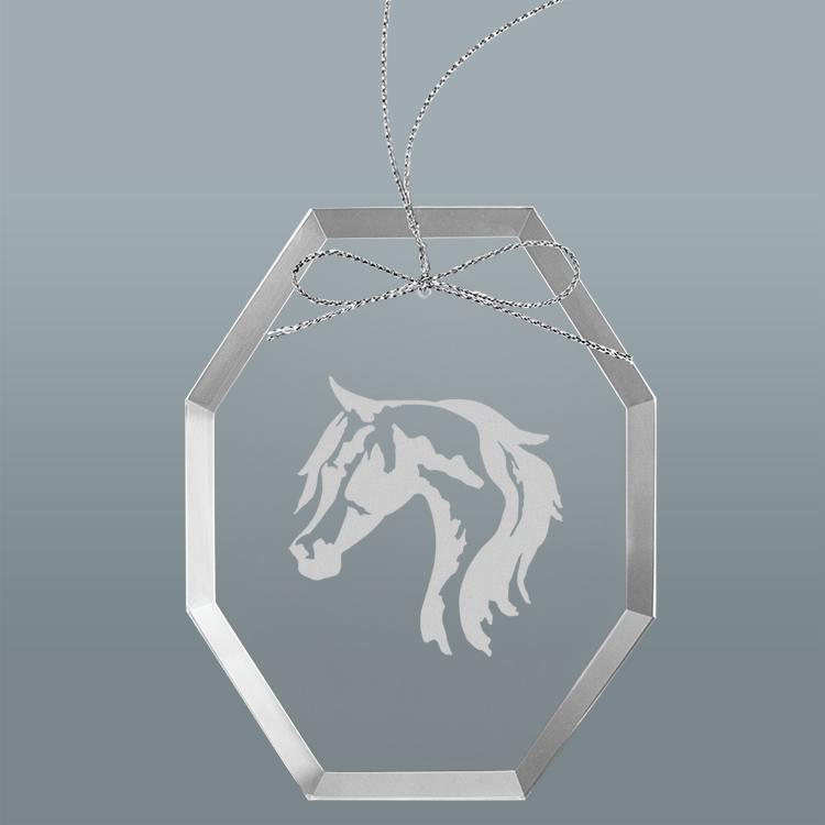 Personalized engraved Christmas ornament / Suncatcher with text and horse silhouette of your choice. Equestrian Ornament