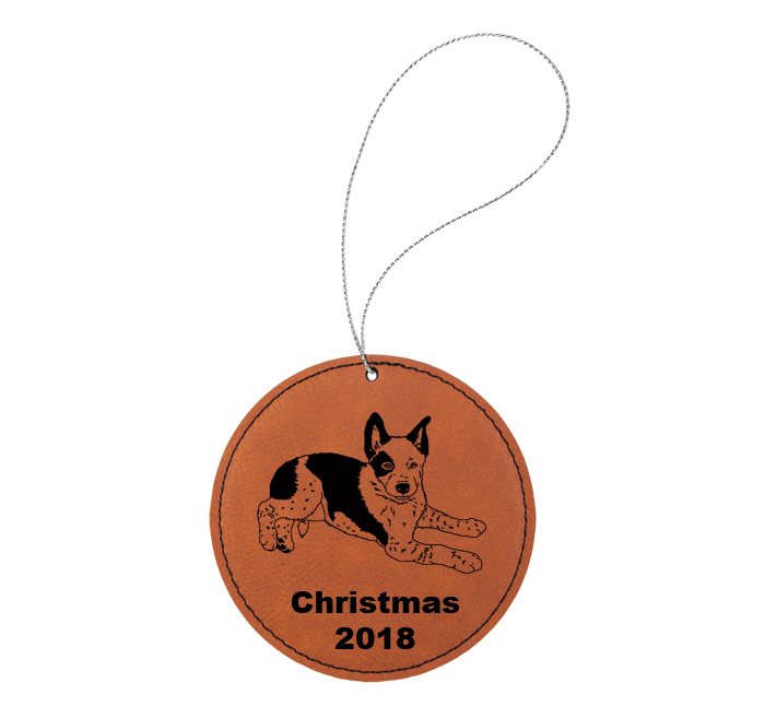Custom engraved leatherette Christmas ornament with custom text and a dog design 1 of your choice. Dog Ornament