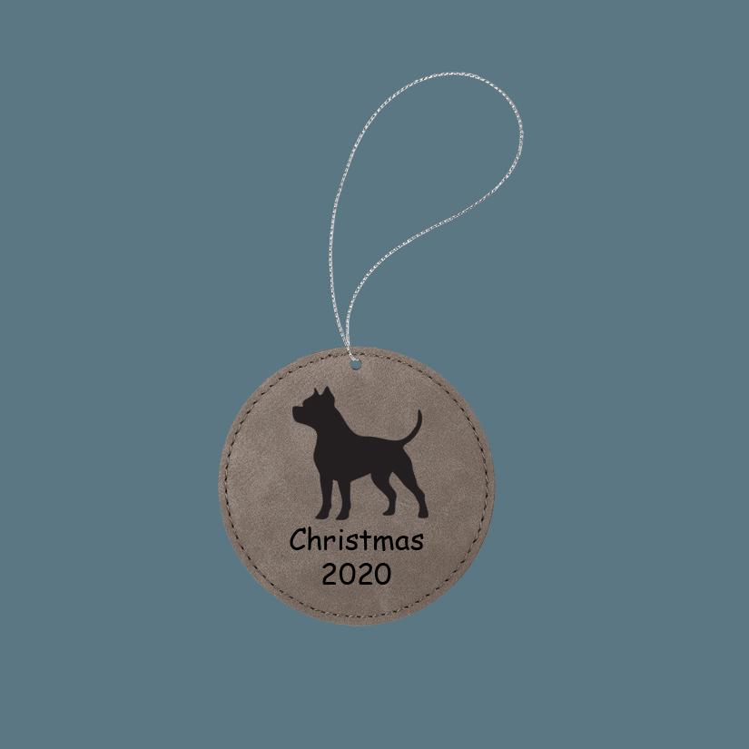 Custom engraved leatherette dog breed ornament with custom text and a dog breed design of your choice. 100+ dog breeds to choose from.
