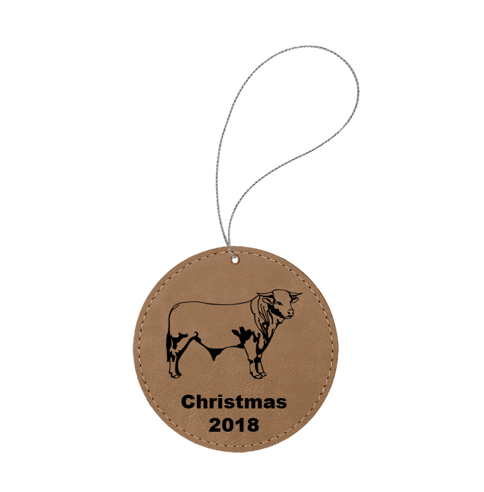 Custom engraved leatherette Christmas ornament with custom text and a farm animal design of your choice. Farm Animal Ornament