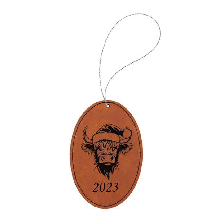 Custom engraved leatherette Christmas ornament with custom text and a farm animal design of your choice. Farm Animal Ornament