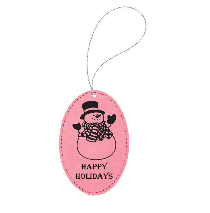 Personalized leatherette ornament with your choice of snowmen design and engraved text. Snowman Ornament