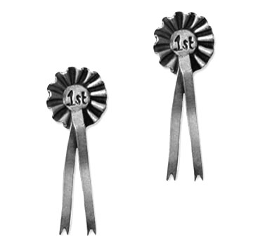 Pewter 1st Place Ribbon Post Earrings - Equestrian Jewelry