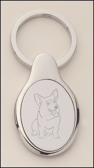 Silver key ring corgi gift with engraved corgi design of your choice. Silver Corgi Key Chain