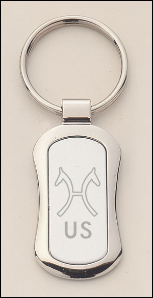 Silver key ring with engraved horse breed logo of your choice. 4 Shapes to choose from. Equestrian Gifts.