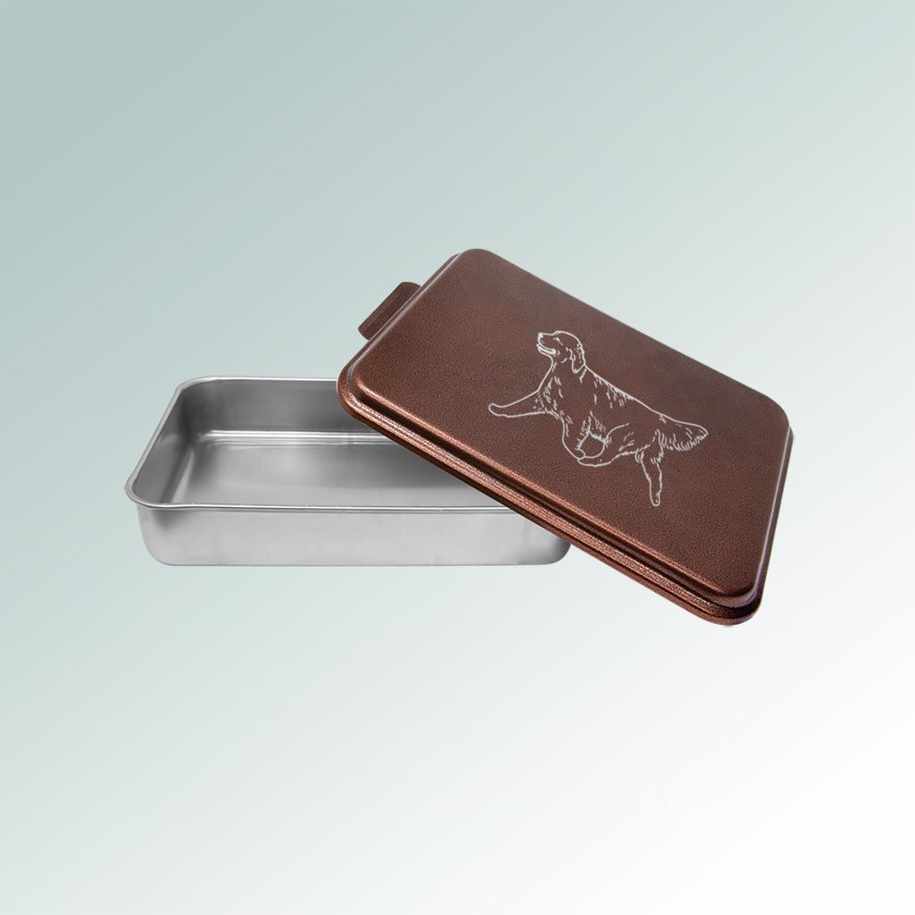 Personalized golden retriever cake pan with engraved golden retriever design and custom text. 80+ Golden Retriever designs to choose from.