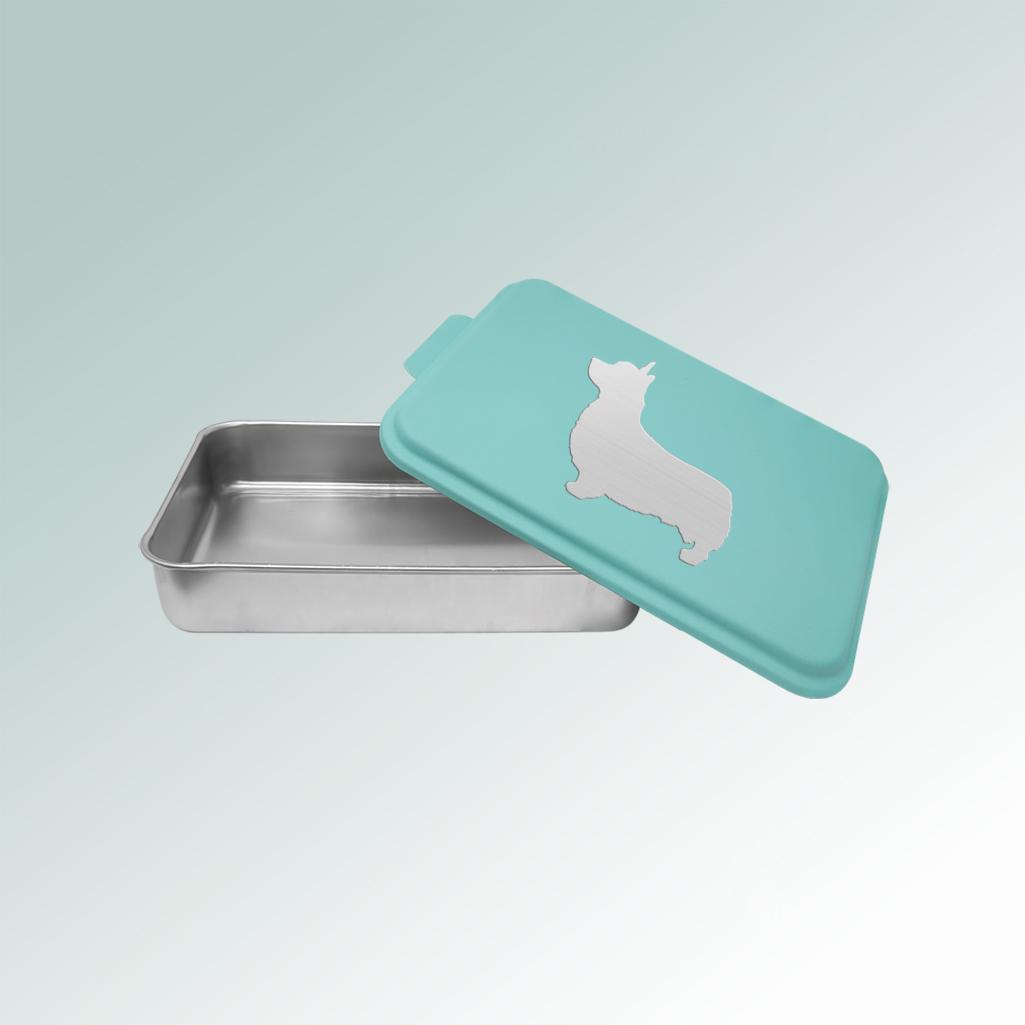 Personalized corgi cake pan with engraved corgi design and custom text. 100+ corgi designs to choose from.
