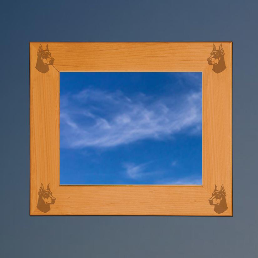 Personalized wood doberman picture frame with your choice doberman design and engraved text. 25+ Doberman designs to choose from.